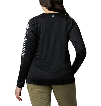 Columbia Women’s PFG Tidal Tee™ II Long Sleeve Shirt, Black, Cirrus Grey Logo, Medium