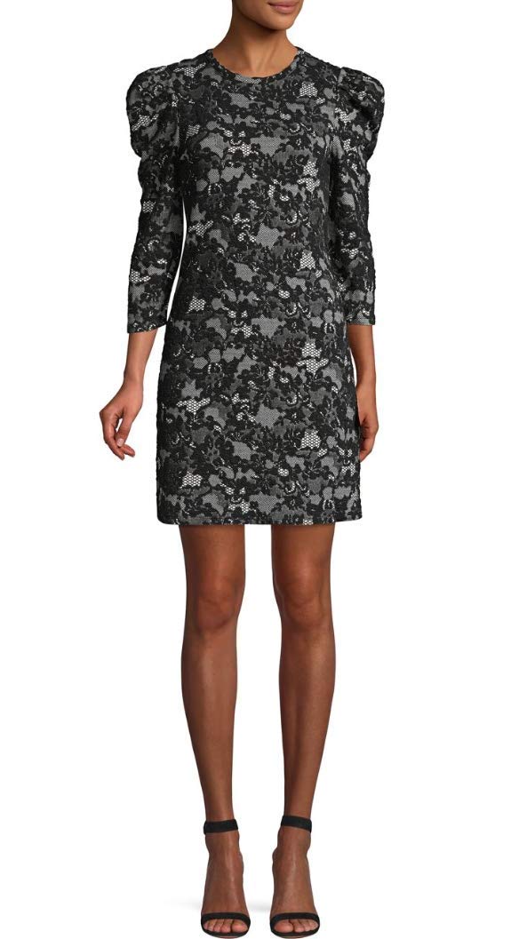 Michael Michael Kors Women's Lace Print Sheath Stretch Dress, Bone/Black (Small)