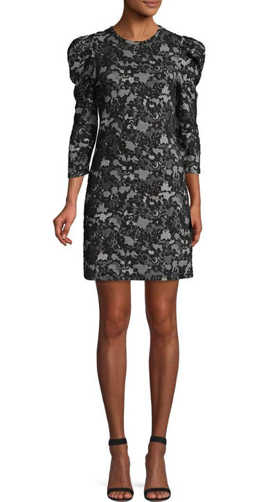 Michael Michael Kors Women's Lace Print Sheath Stretch Dress, Bone/Black (Small)