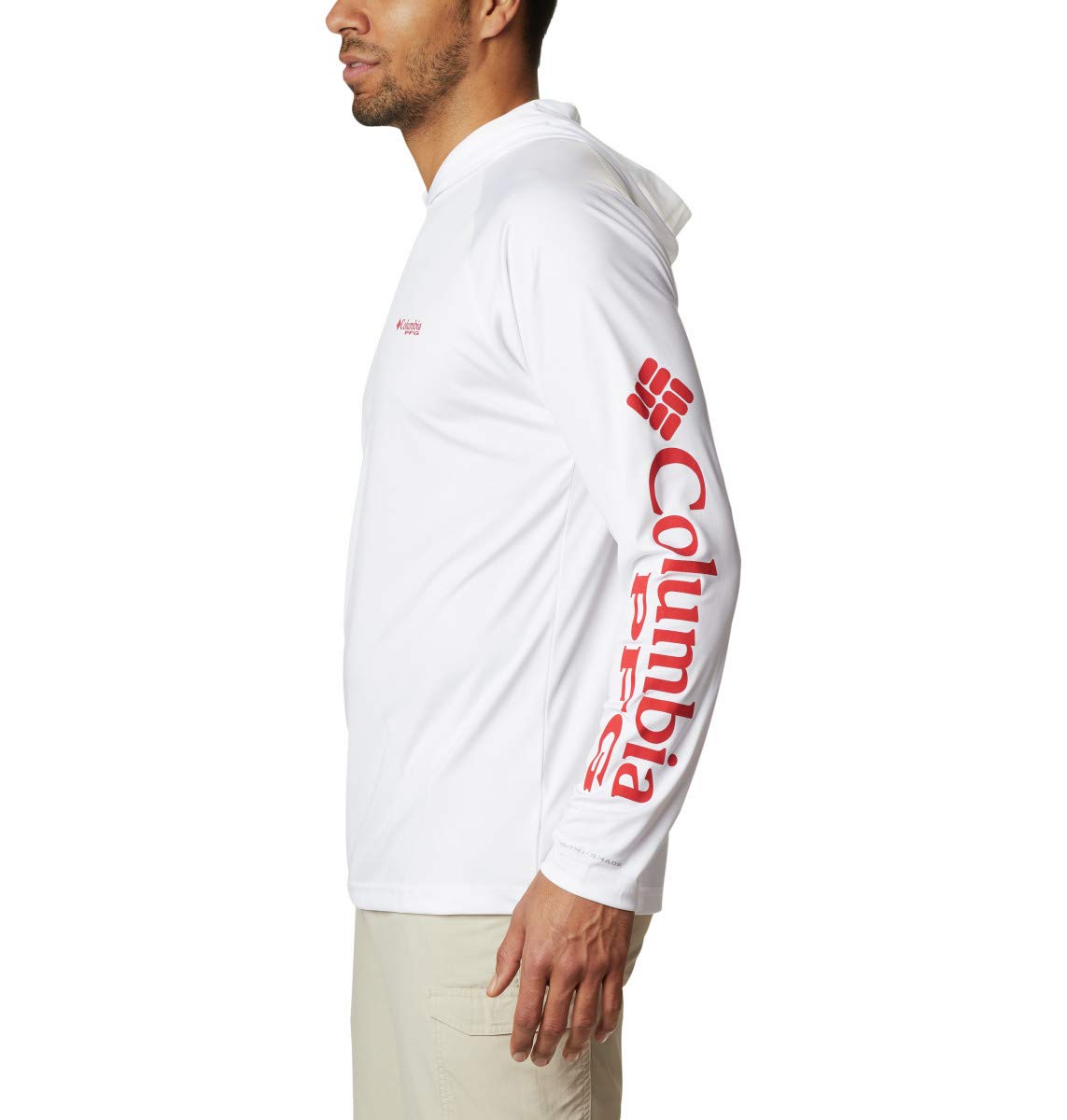 Columbia Men's PFG Terminal Tackle Hoodie White/Red Spark Logo 2X Tall