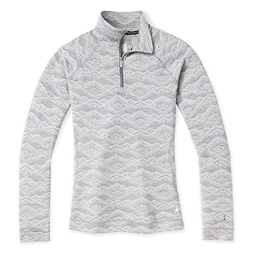 Smartwool Women's Merino 250 Pattern 1/4 Zip Long Sleeve Base Layer – Moisture-Wicking Merino Wool Top for Skiing, Hiking, Biking & Cold Weather Outdoor Activities - Light Gray Mountain Fairisle, XL