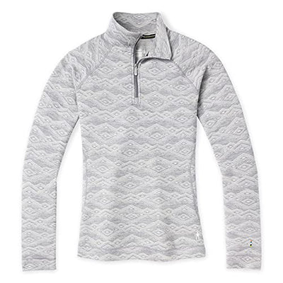 Smartwool Women's Merino 250 Pattern 1/4 Zip Long Sleeve Base Layer – Moisture-Wicking Merino Wool Top for Skiing, Hiking, Biking & Cold Weather Outdoor Activities - Light Gray Mountain Fairisle, S