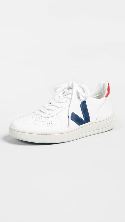 Veja Women's V-10 Sneakers, White/Nautico/Pekin, 4 Medium US