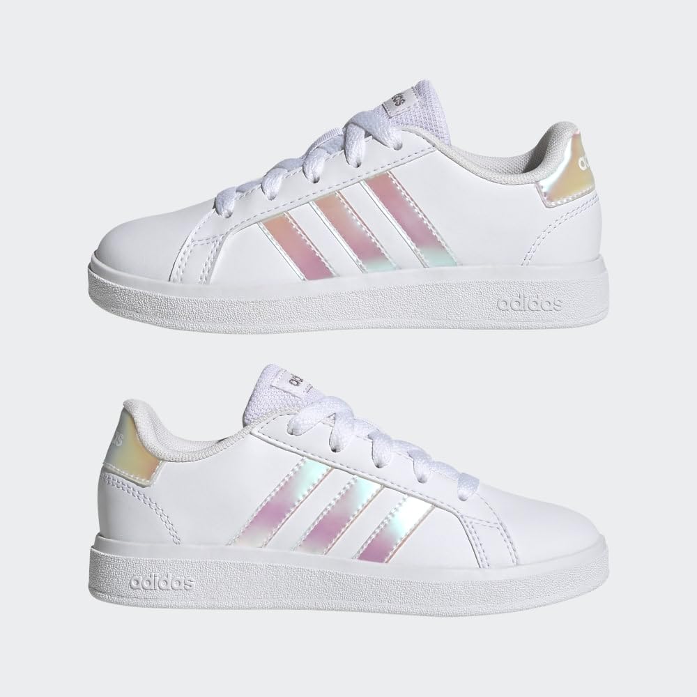 adidas Kids' Grand Court 2.0 Tennis Shoe 11 Little Kid White/Iridescent/White