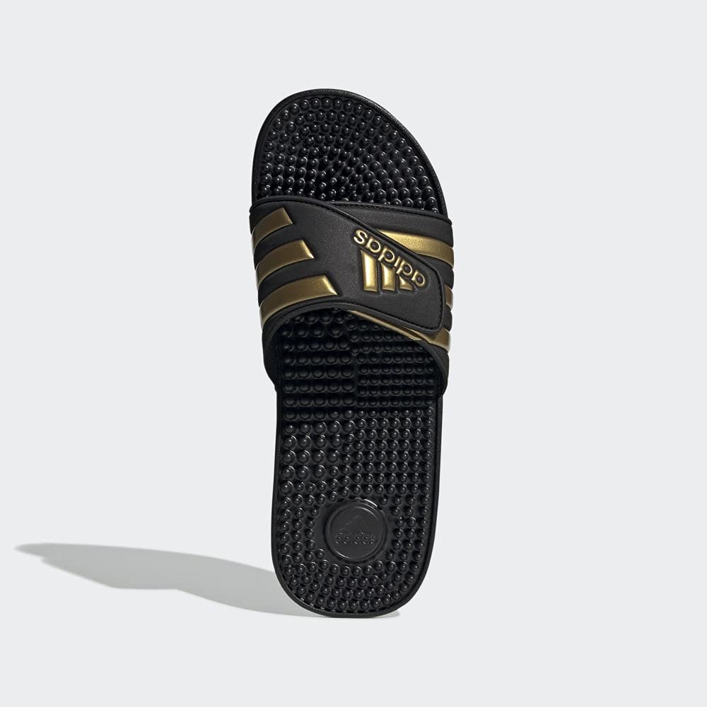 adidas Unisex Adissage Slides Sandal, Black/Gold Metallic/Black, 11 US Men