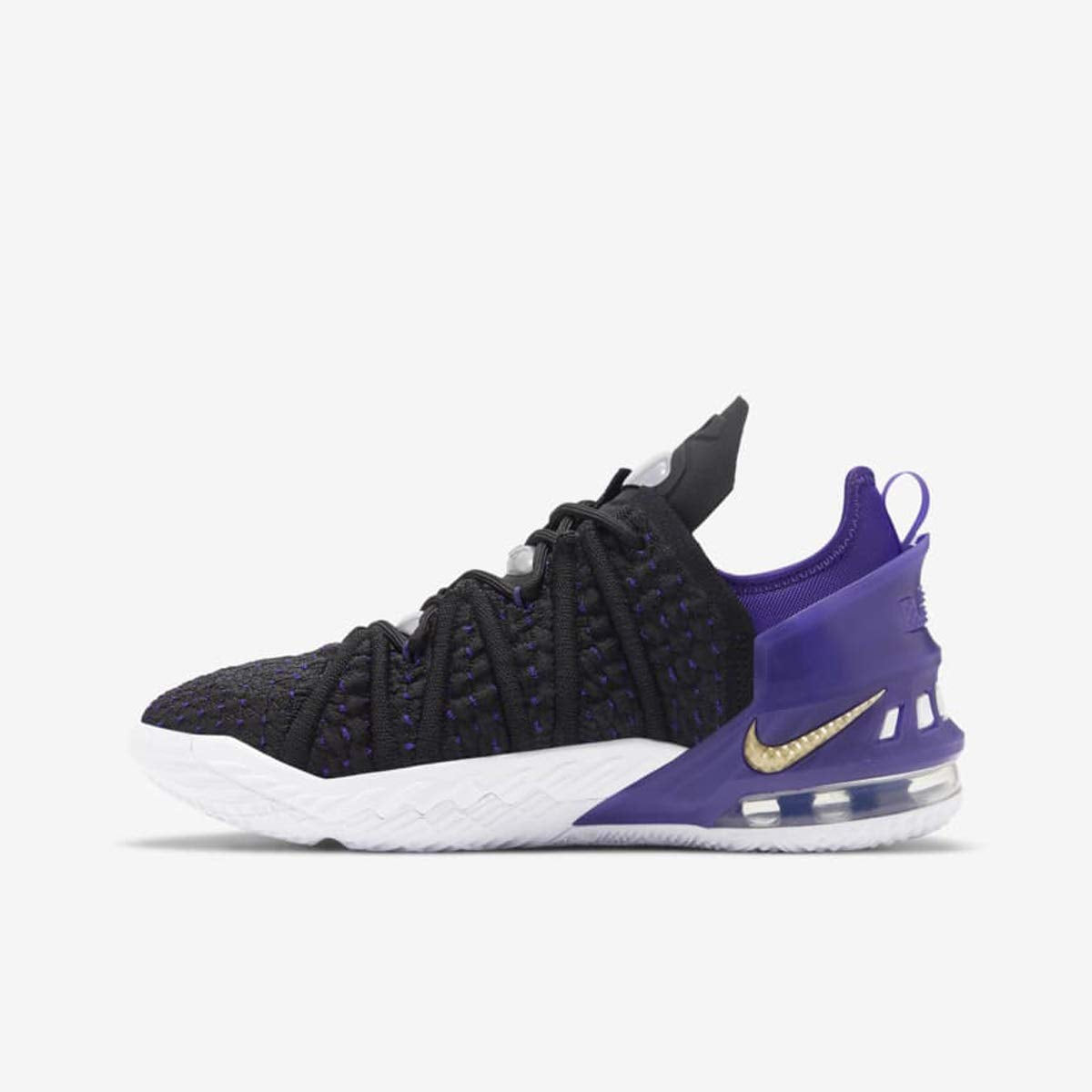 Nike Kid's Lebron 18 GS Basketball Shoes, Black/Court Purple/White/Metallic Gold, 5 Big Kid