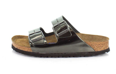 Birkenstock Women's Arizona Soft Footbed Sandals, Metallic Anthracite, 6-6.5 Narrow