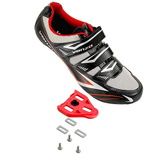 Venzo Bicycle Men's Road Cycling Riding Shoes - 3 Straps - Compatible with Look Delta & for Shimano SPD-SL - Perfect for Road Racing Bikes - Black - 10.5 US Men