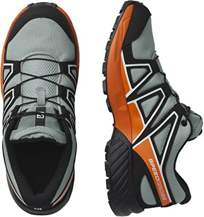 Salomon Boy's Speedcross Trail Running Shoes, Wrought Iron/Black/Vibrant Orange, 3 Big Kid