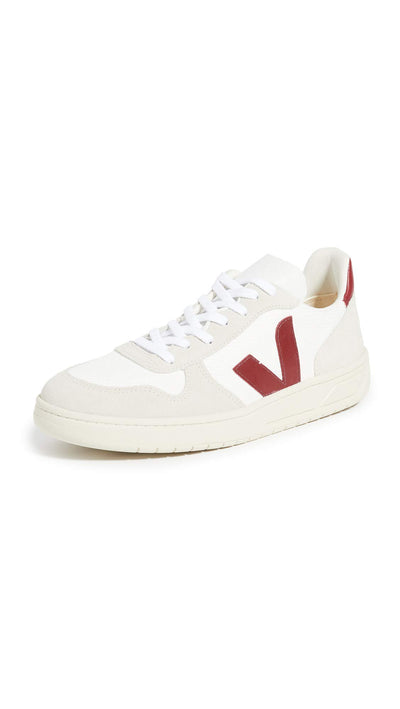 Veja Men's V-10 Sneakers, White/Natural/Marsala, 10 Medium US