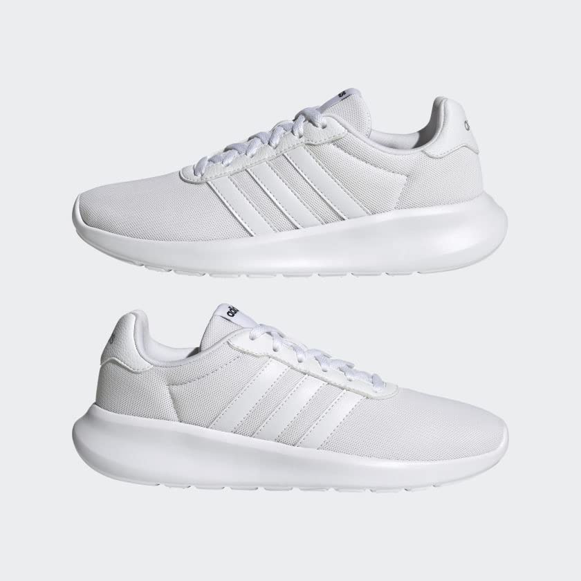 adidas Womens Lite Racer 3.0 Lace Up Sneakers Shoes Casual - Blue 8.5 White/White/Grey