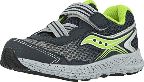 Saucony Boy's Ride 10 Jr. Sneaker Sandal, Grey/Green, 4 X-Wide Little Kid