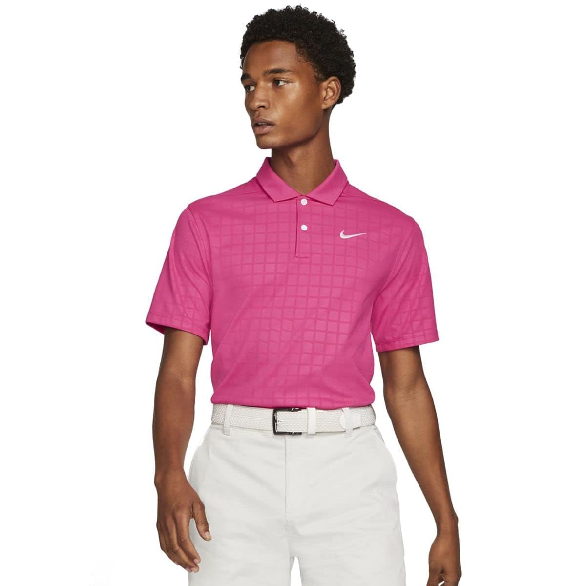 Nike Men's Embossed Dri-Fit Golf Polo Medium Vivid Pink