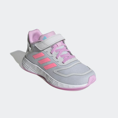 adidas Duramo 10 Running Shoe, Dash Grey/Beam Pink/Bliss Lilac (Cross Strap), 2.5 US Unisex Little Kid