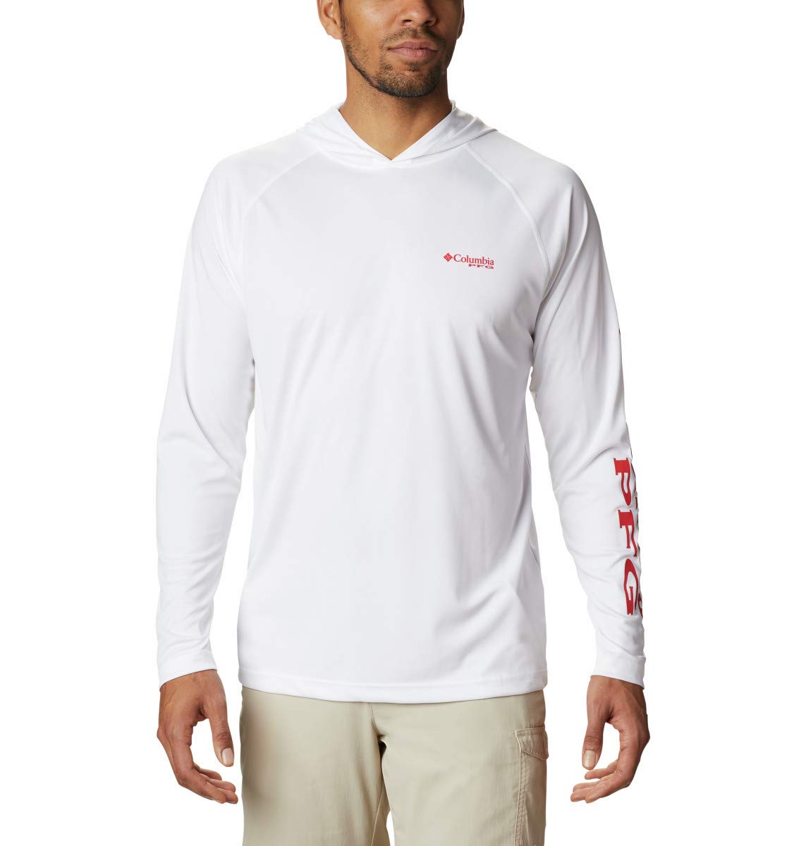 Columbia Men's PFG Terminal Tackle Hoodie White/Red Spark Logo 2X Tall