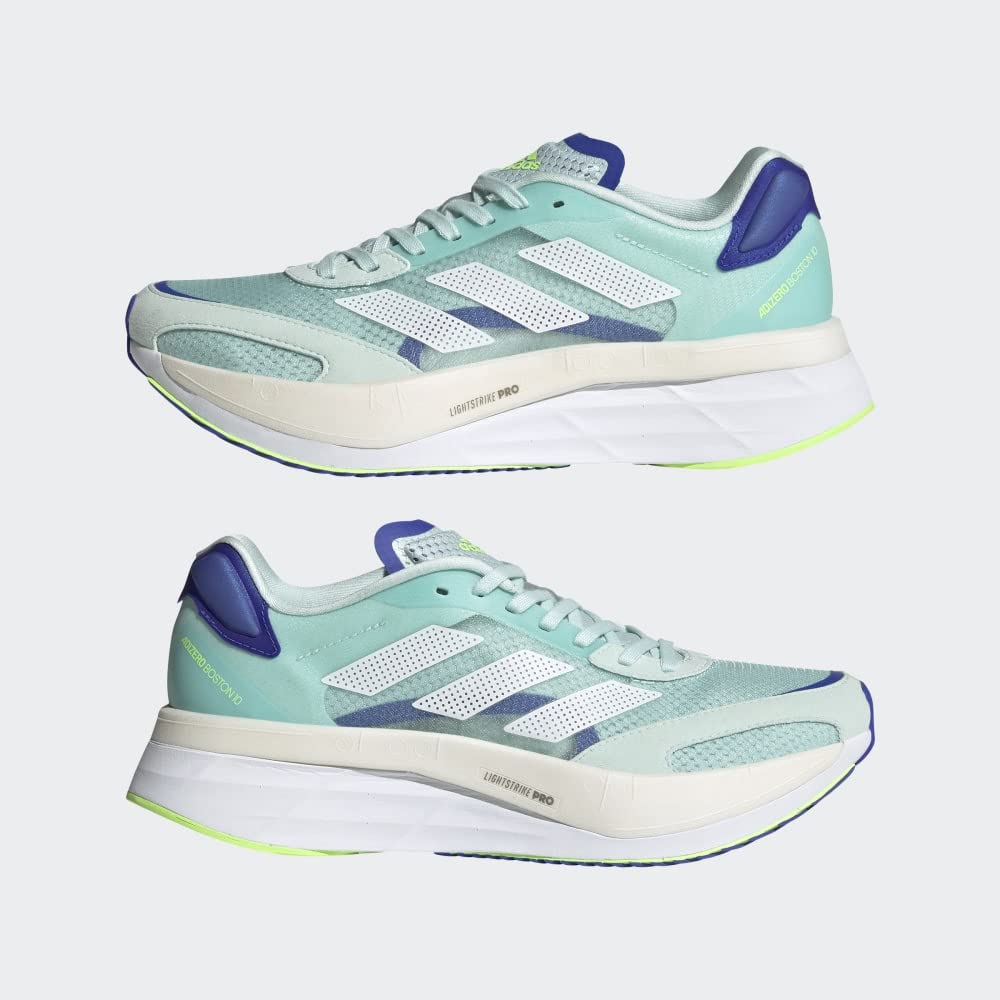 adidas Womens Adizero Boston 10 Running Shoes, Halo Mint/Cloud White/Sonic Ink, 6