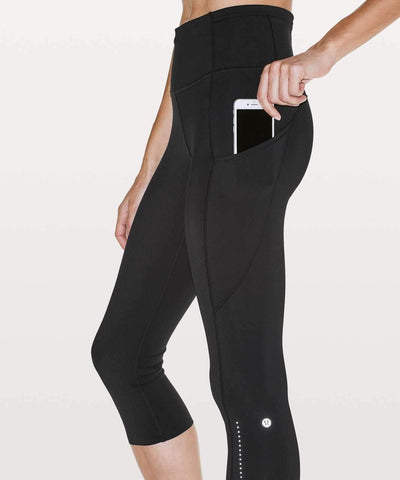 lululemon Fast and Free Hi-Rise Crop 19" (Black (Reflective), 6)