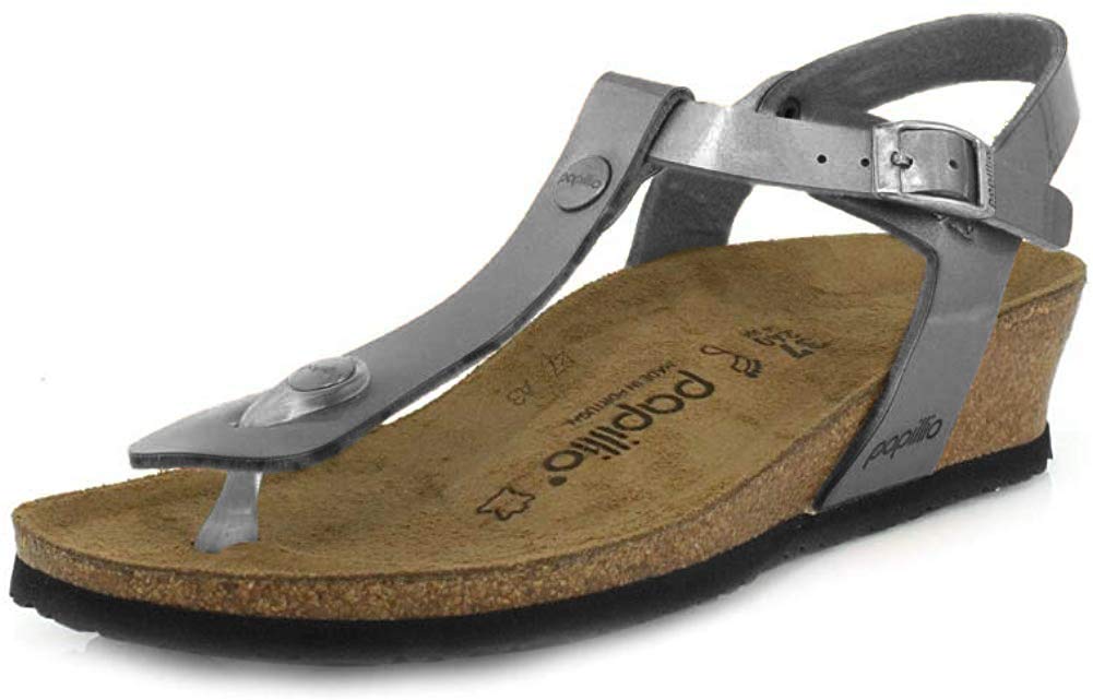 New Papillio Women's Ashley Ankle Strap Thong Sandal Metallic Silver 37 R