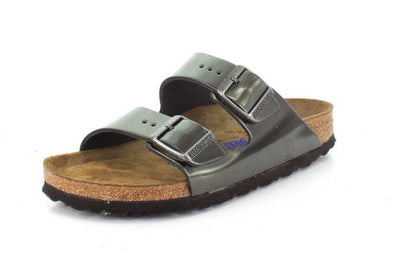 Birkenstock Women's Arizona Soft Footbed Sandals, Metallic Anthracite, 6-6.5 Narrow