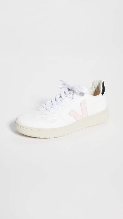 Veja Women's V-10 Sneakers, White/Petal/Black, 11 Medium US