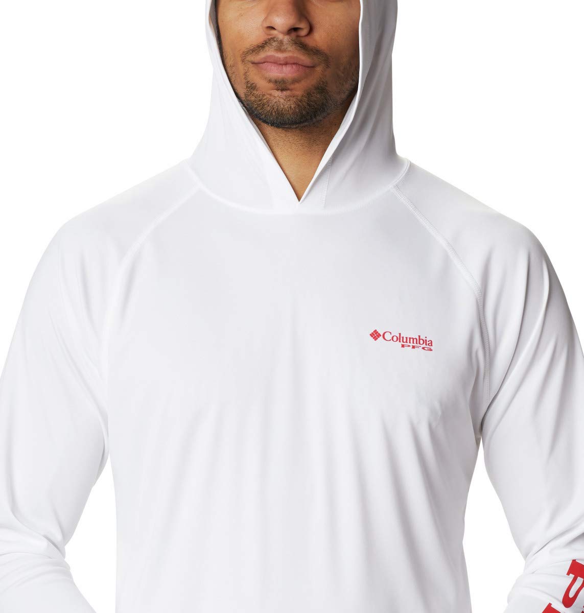 Columbia Men's PFG Terminal Tackle Hoodie White/Red Spark Logo 2X Tall