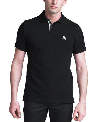 BURBERRY Brit Mens Short Sleeve nova Check Placket Polo Shirt (Small, Black)