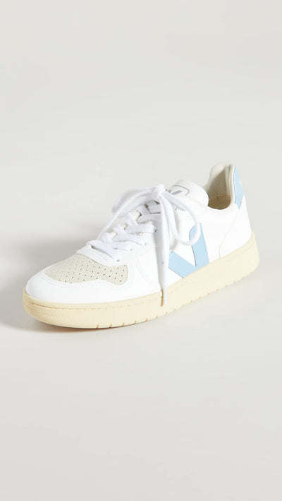 Veja Women's V-10 Sneakers, White/Steel/Butter-Sole, 6 Medium US