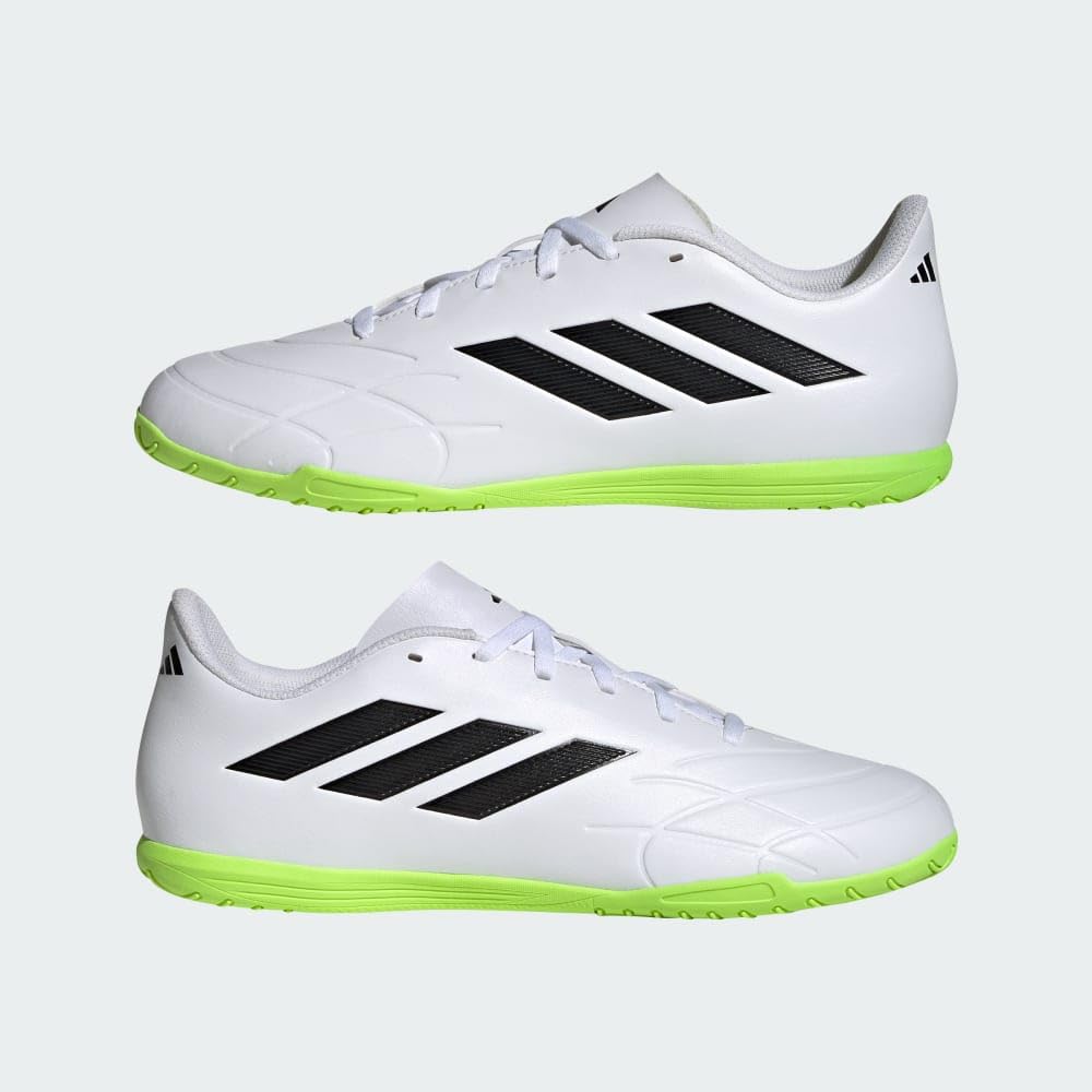 adidas Unisex Copa Pure.4 Indoor Sneaker, White/Core Black/Lucid Lemon, 8.5 US Men