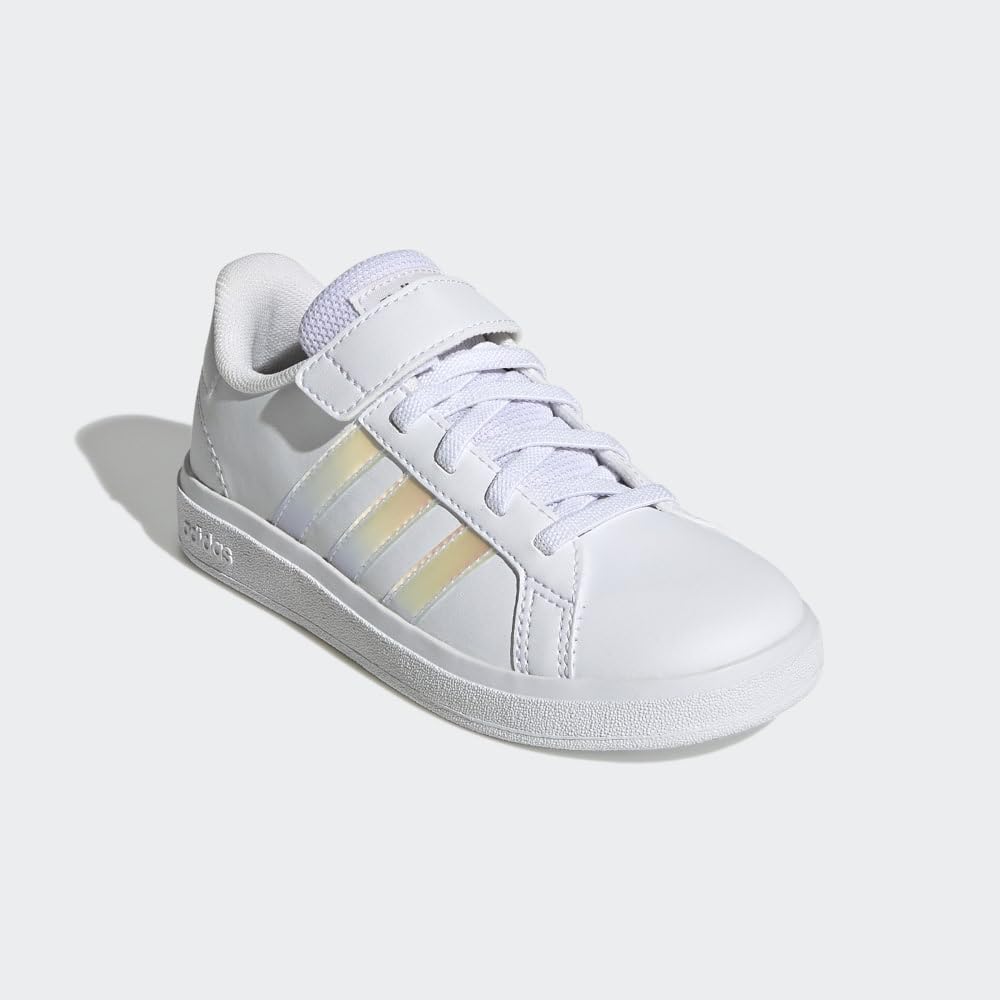 adidas Kids' Grand Court 2.0 Tennis Shoe 2 Little Kid Ftwr White/Iridescent/Ftwr White (Elastic)