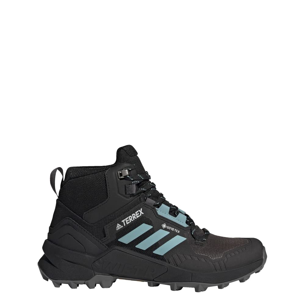 adidas Women's Terrex Swift R3 Mid Gore-tex Hiking Shoes, Core Black Mint Ton Grey Five, 10