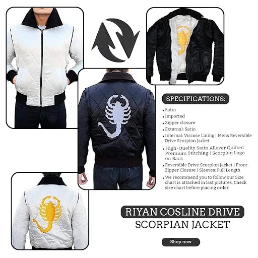 Ryan Gosling Drive Scorpion Jacket for Men-Souvenir Satin Bomber Jacket