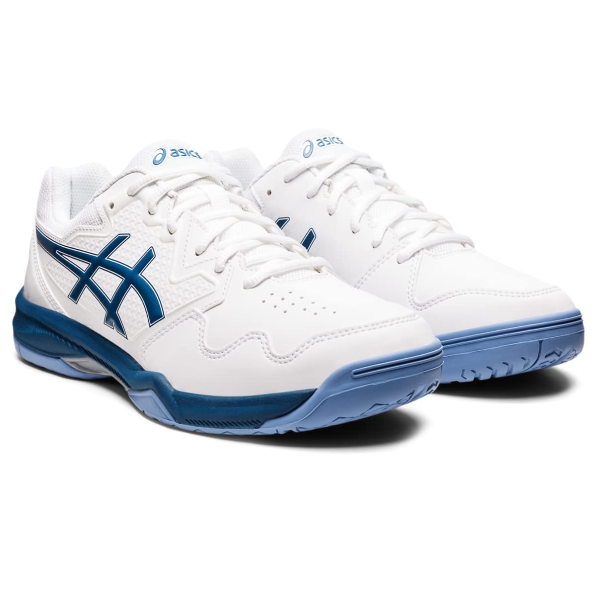 ASICS Gel-Dedicate 7 Sneakers for Men - Lace up Closure with Perforated Mesh Upper, Sturdy and Breathable Tennis Shoes White/Light Indigo 8.5 D - Medium