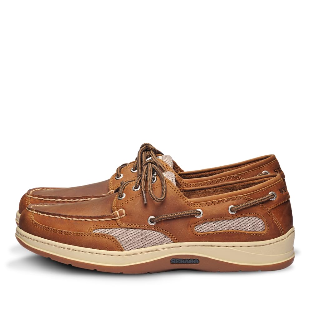 Sebago Clovehitch II FGL Waxed Boat Shoes - Leather Moccasins for Men with Breathable Mesh Panels, Anatomical EVA Midsoles, and Slip-Resistant Outsoles, Tan - 13 Regular