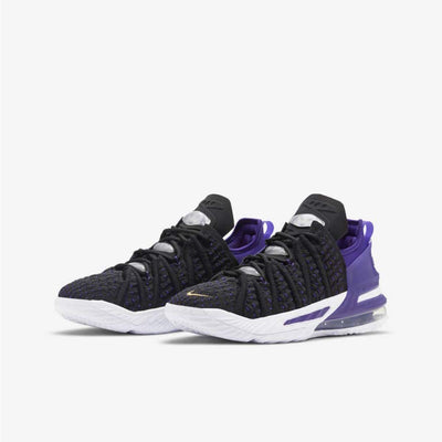 Nike Kid's Lebron 18 GS Basketball Shoes, Black/Court Purple/White/Metallic Gold, 5 Big Kid
