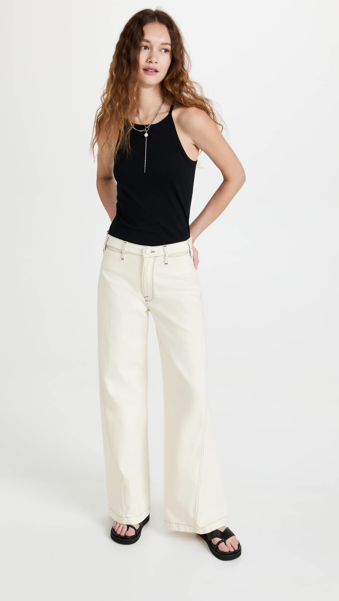 FRAME Women's Le Baggy Palazzo Pants, Chalked, White, 27