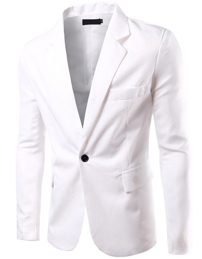 Men's Slim Fit Notched Lapel Single Breasted Suit Jacket Large White