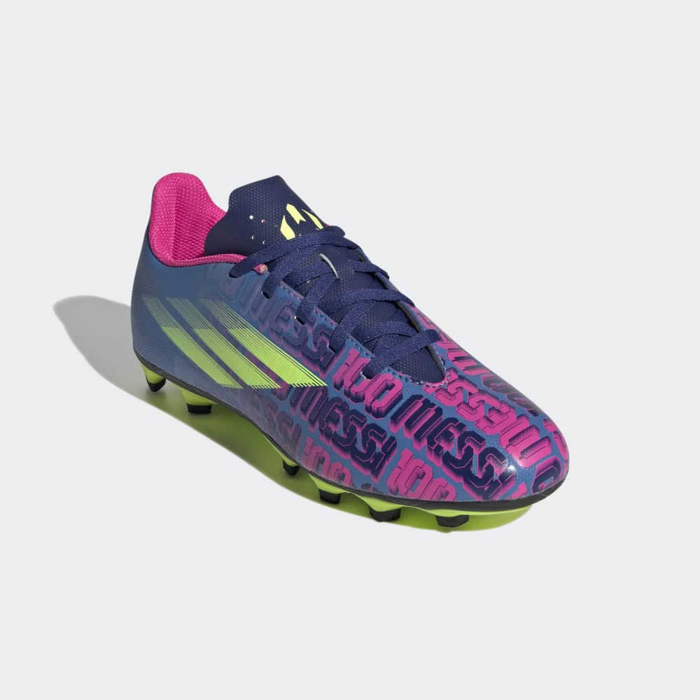 adidas X Speedflow Messi.4 Flexible Ground Cleat - Kids Soccer 5.5 Big Kid Victory Blue/Shock Pink/Solar Yellow