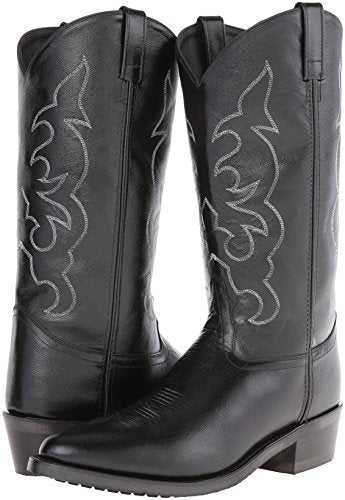 Old West Men's Stitched Cushioned Round Toe Cowboy Western Boots, Black, 9 Wide