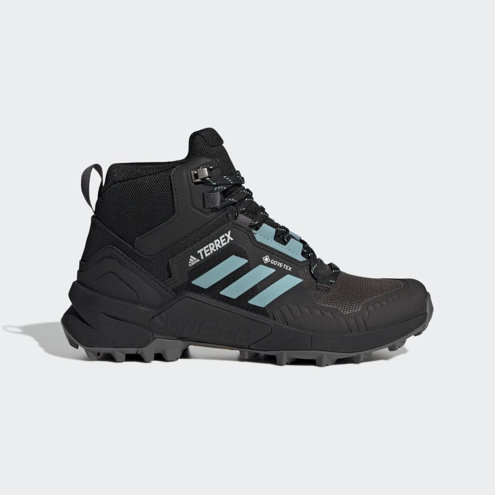 adidas Women's Terrex Swift R3 Mid Gore-tex Hiking Shoes, Core Black Mint Ton Grey Five, 10