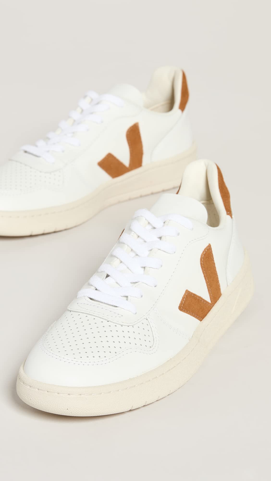 Veja Men's V-10 Leather Sneakers, Extra White/Camel, 7.5-8 Medium US