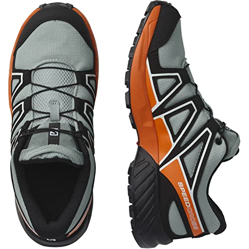 Salomon Boy's Speedcross Trail Running Shoes, Wrought Iron/Black/Vibrant Orange, 3 Big Kid