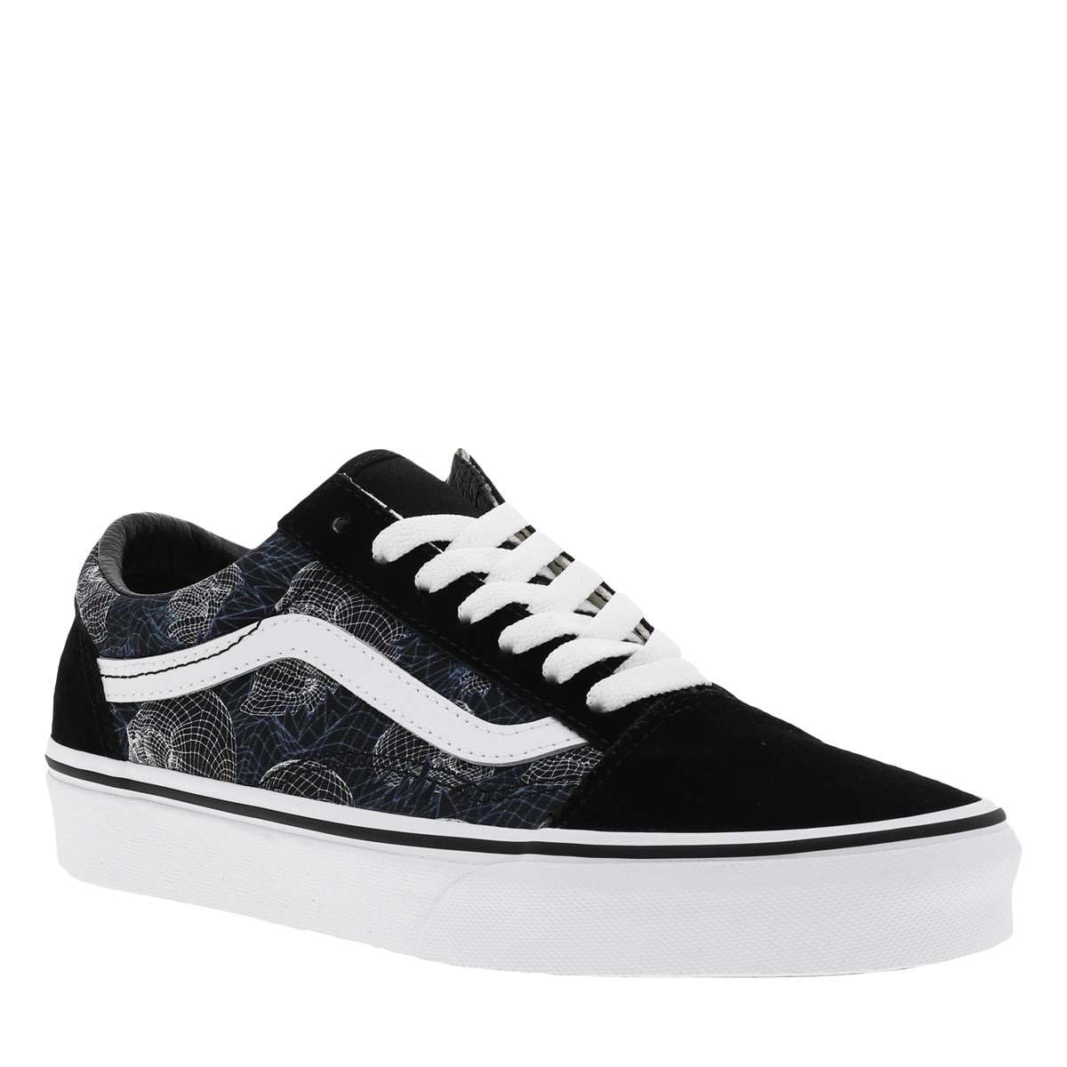 Vans Men's Old Skool, (Wireframe Skulls) Black/True White, Size 8