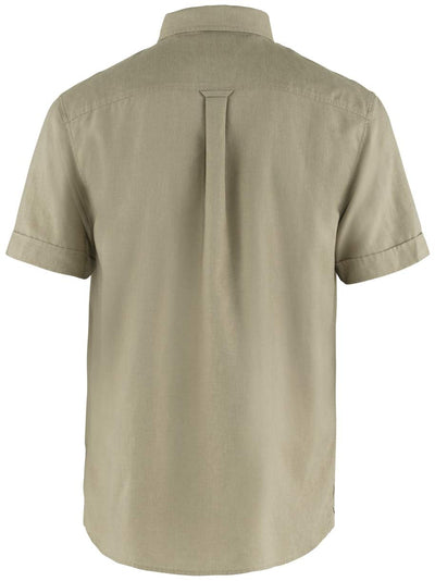 Fjällräven Ovik Travel Short Sleeve Shirt for Men - Straight Back with Locker Loop, Shirttail Hemline, and Machine Wash Cold Sand Stone XL One Size