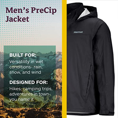 MARMOT Men’s PreCip Jacket | Lightweight, Waterproof, Black, Large