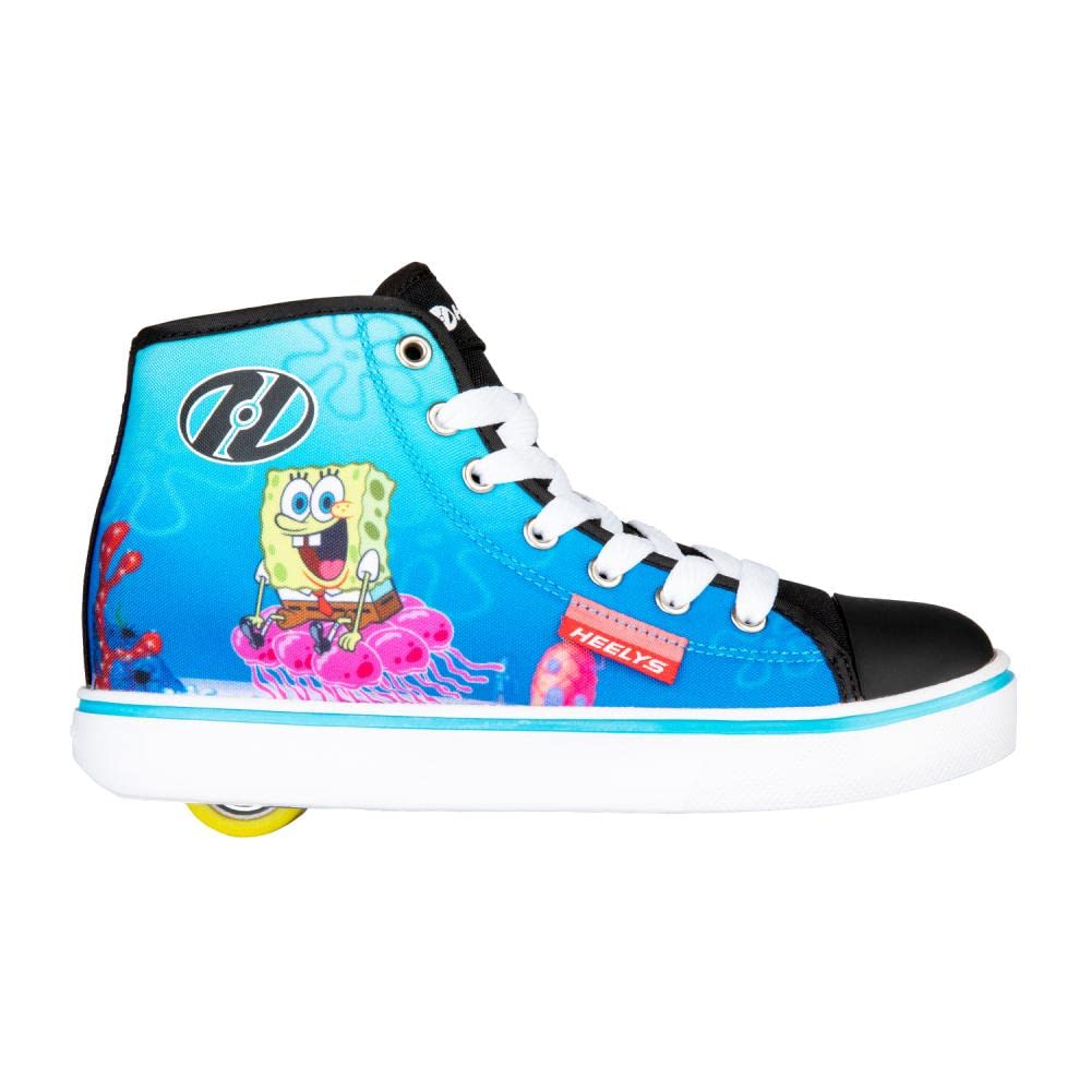 HEELYS Youth Kids Hustle Spongebob Wheels Skate Sneaker Shoes (Black/White/Multi, 13, Numeric_13)