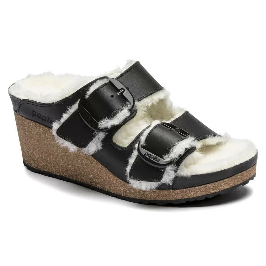 Birkenstock WMNS NORA BIG BUCKLE (1017641) BLACK/SHEARLING EGGSHELL 36 N