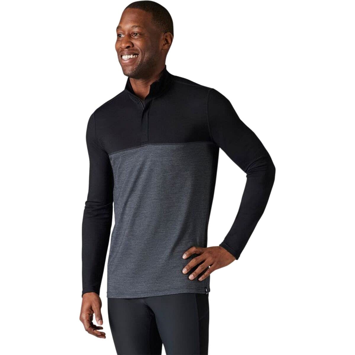 Smartwool Men's Merino Sport 150 Colorblock 1/4 Zip Black-Charcoal Heather M