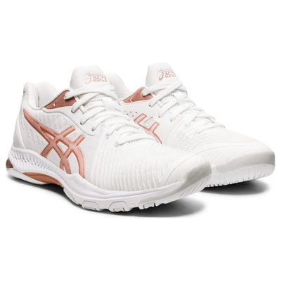 ASICS Women's Netburner Ballistic FlyteFoam 2 Volleyball Shoes, 10.5, White/Rose Gold