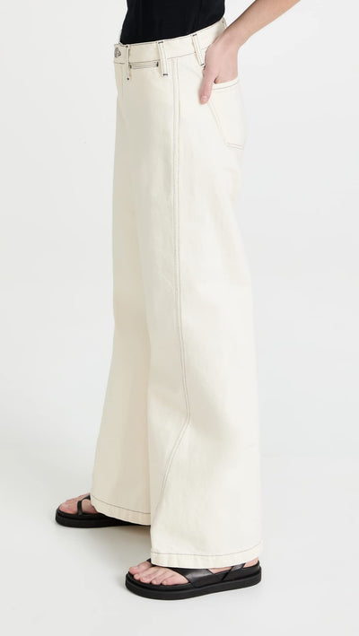 FRAME Women's Le Baggy Palazzo Pants, Chalked, White, 27