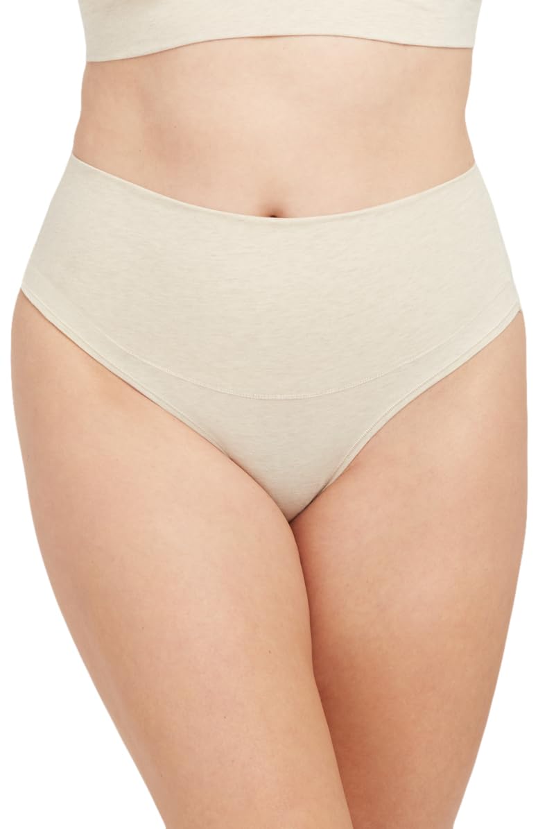 SPANX Cotton Control Thong Small Heather Oatmeal